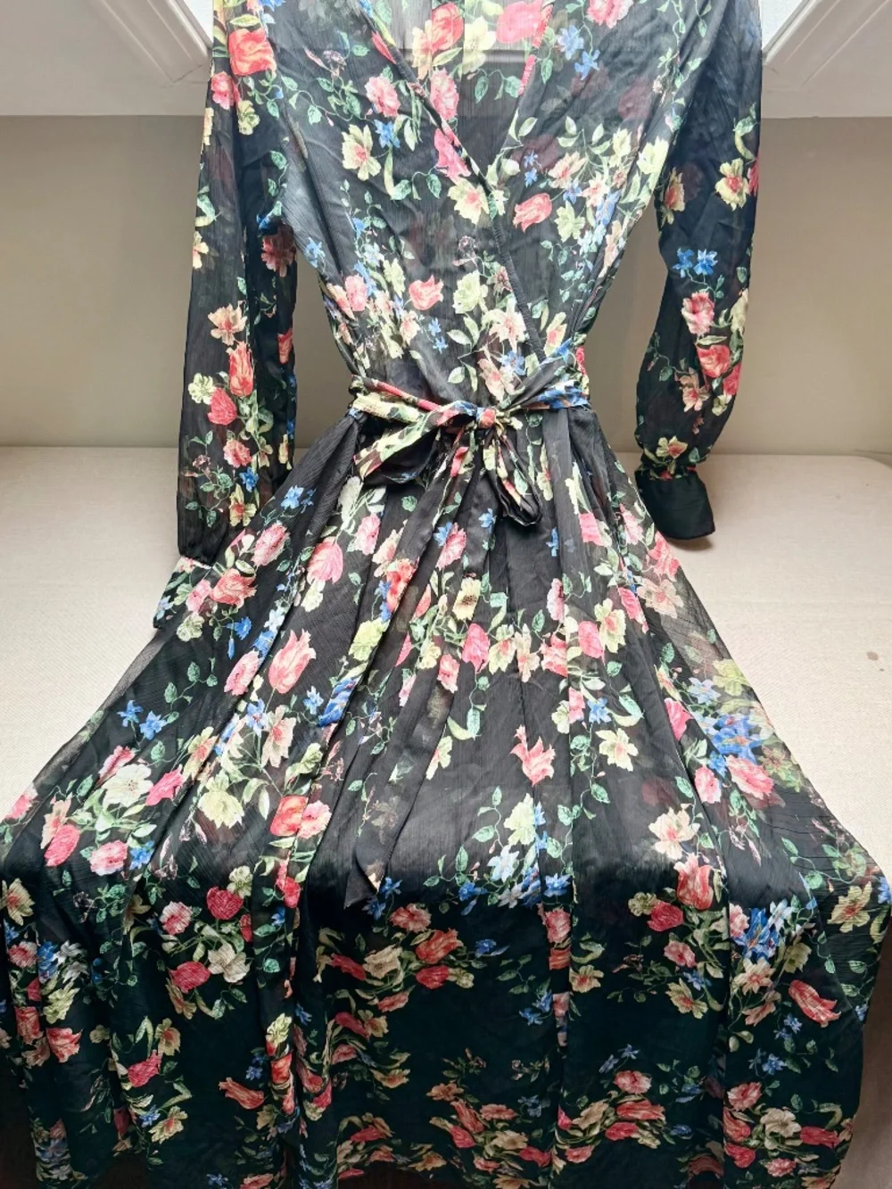 Spy Zone Black Sheer Floral Feminine Summer Maxi Dress Wedding Graduation Size S - Picture 2 of 12
